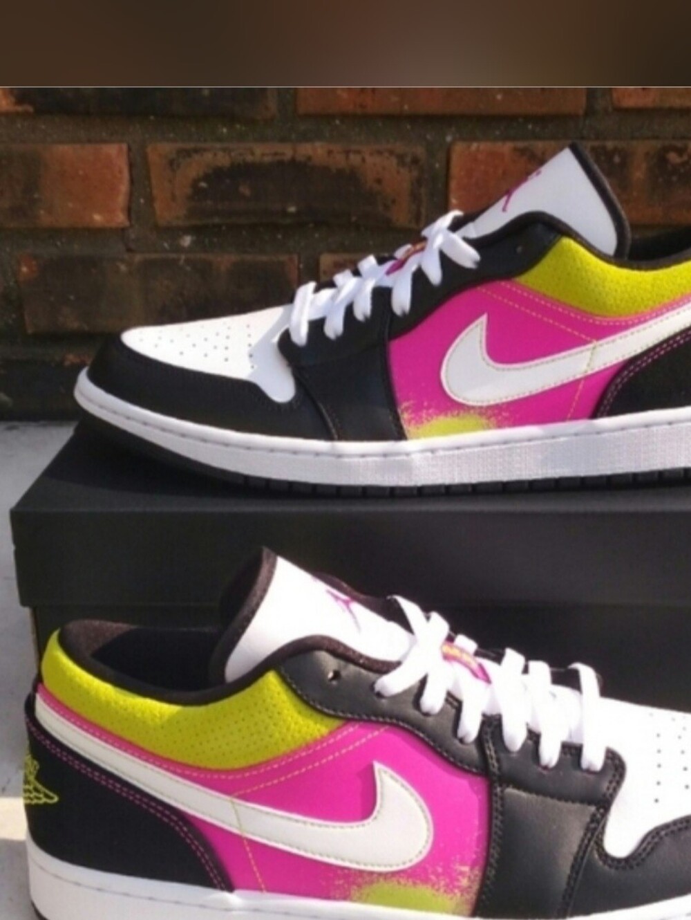 Nike Air Jordan 1 Low Green Fuchsia Pink Black Paint Sneakers Sz 11.5 Men